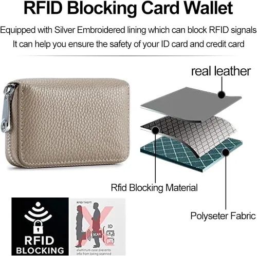 Vista 4 de Tarjetero RFID de cuero genuino para tarjetas de crédito con cremallera Moderno