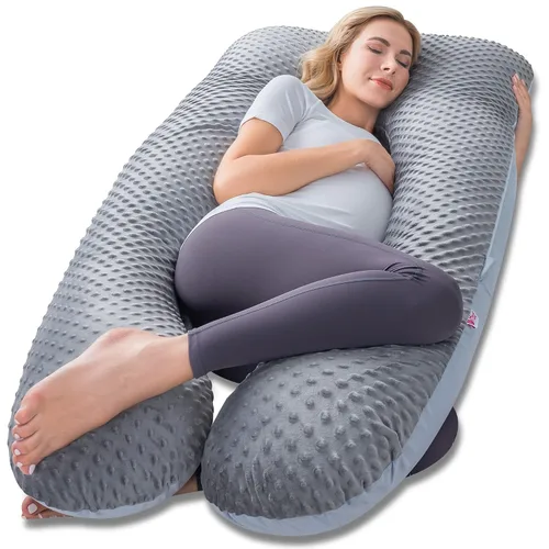 Vista 22 de Meiz - Almohadas de embarazo refrescantes para dormir, almohada corporal de maternidad para mujer embarazada, en forma de U, con funda de jersey