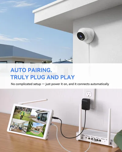 Vista 2 de Sistema de cámara de seguridad inalámbrica con monitor de 10 pulgadas, 2 cámaras WiFi domo de 3 MP para exteriores, NVR de vigilancia de 10 canales