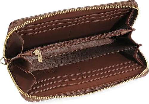 Vista 4 de ArtsEye Cartera larga con cremallera alrededor de cuero genuino en relieve rosa, Gris