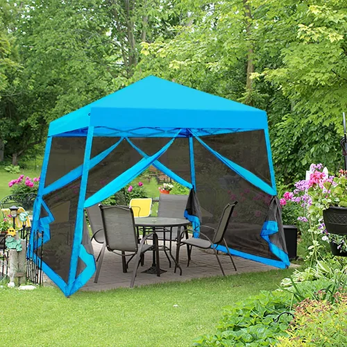 Vista 7 de EAGLE PEAK Tienda de campaña desplegable de 10 x 10 pies inclinados de fácil instalación con mosquitera, 64 pies cuadrados de sombra, azul claro