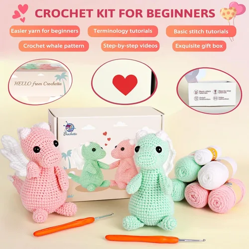 Vista 4 de Crochetta Kit de ganchillo para principiantes, kit de inicio de ganchillo con tutoriales en video paso a paso, kit de ganchillo para principiantes