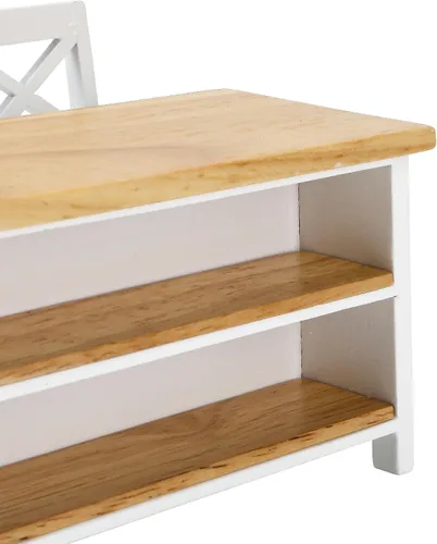 Vista 6 de Juego de sillas de mesa de comedor con islas de cocina de casa de muñecas 1/12 – Cocina en miniatura con taburetes, muebles de madera modernos