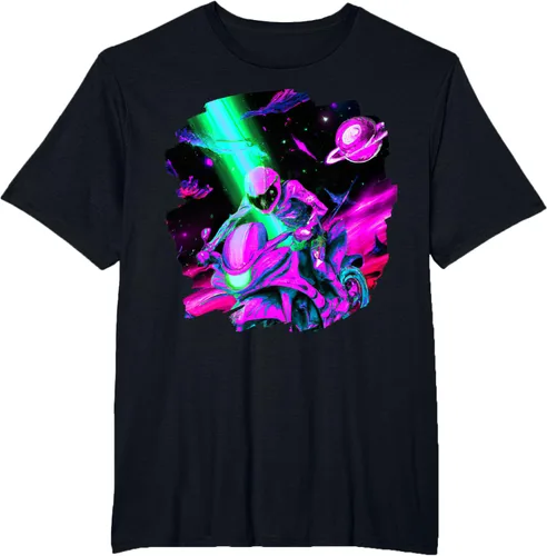 Vista 36 de Camiseta de motociclista espacial para motociclista astronauta, Negro, S
