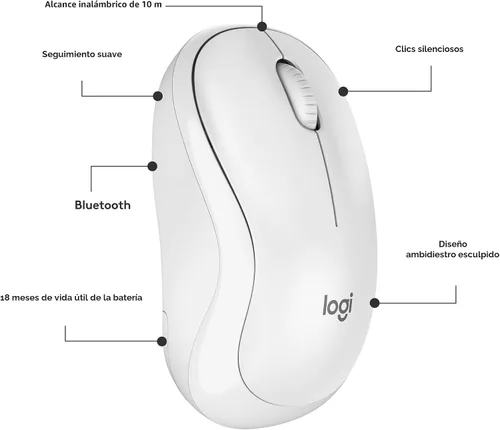 Vista 7 de Logitech Ratón inalámbrico Bluetooth silencioso compacto M240 - Blanco Blanco hueso