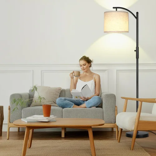 Vista 7 de ROTTOGOON Lámpara de pie regulable, lámparas de pie de arco para sala de estar, lámpara de pie moderna de atenuación continua con pantalla de lino
