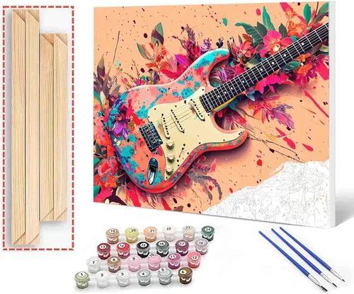 Vista 9 de Aihonmin Graffiti instrumental, paquete de 6 pinturas por números para adultos, kit de pintura musical por números, sobre lienzo para principiantes