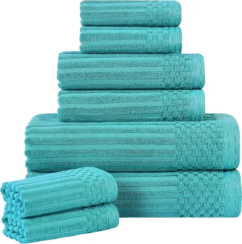 Vista 160 de Superior Juego de 6 toallas de algodón sólido y acanalado, toallas de cara de 13 x 13 pulgadas, toallas de mano de 16 x 28 pulgadas, toallas de baño