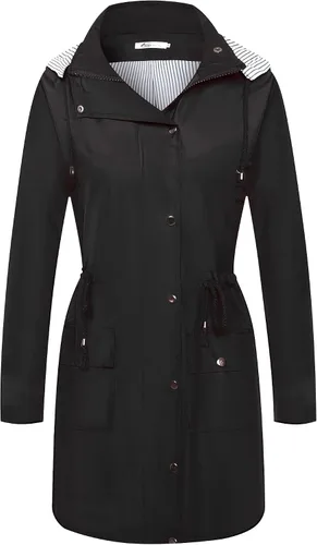 Vista 2 de Twinklady - Chaqueta de lluvia femenina, impermeables rayados de montañismo, gabardinas livianas con capucha para intemperie