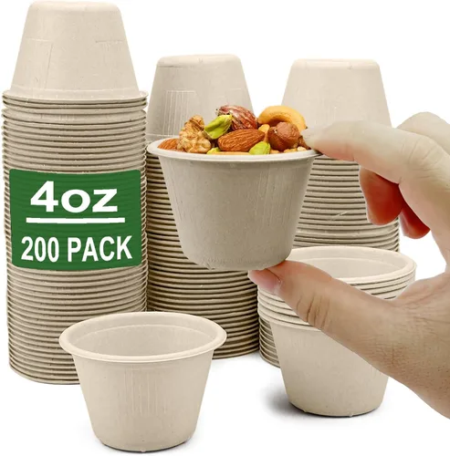 Vista 11 de CAMKYDE Vasos de Soufflé Desechables de Fibra de Bagazo de 2 oz, Paquete de 100, Vasos para Condimentos 100% Naturales Biodegradables Compostables