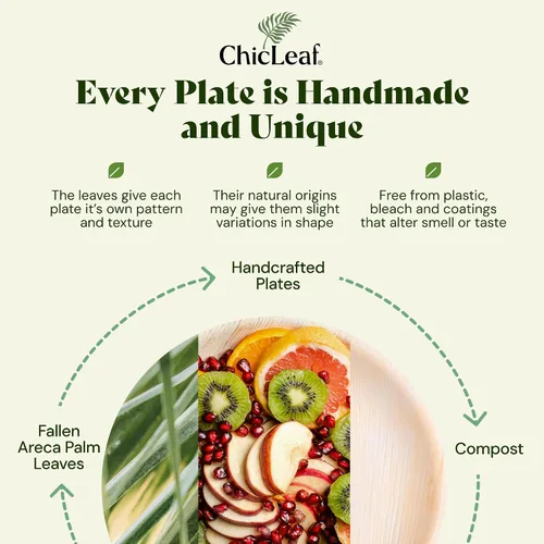 Vista 8 de Chic Leaf Platos desechables cuadrados de hoja de palma de bambú, paquete de 100 unidades de 8 pulgadas, vajilla biodegradable y compostable, platos