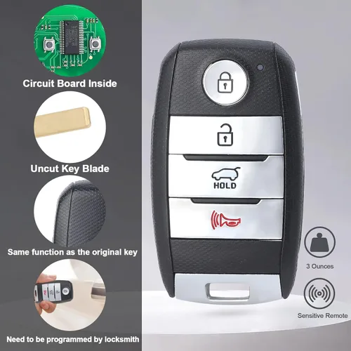 Vista 6 de Keymall Llavero inteligente para automóvil con entrada sin llave de repuesto para Kia NIRO 2017 2018 2019 433MHz ID47Chip