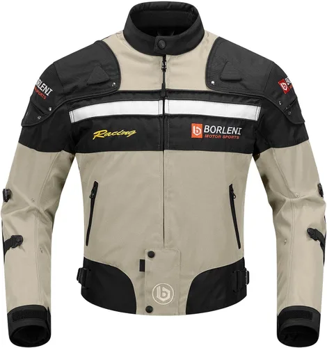 Vista 10 de BORLENI Chaqueta para motociclista, resistente al viento, equipo de protección de todo el cuerpo para motociclista Negro
