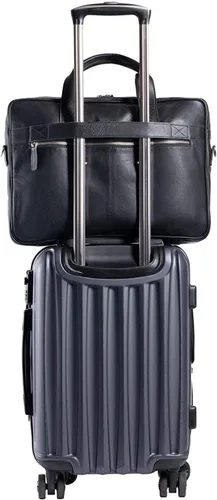 Vista 2 de Maletín de cuero de 18 pulgadas para portátil, bolsas mensajero para hombres y mujeres, el mejor maletín de oficina, bolso bandolera (negro)