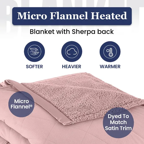 Vista 2 de Juego de sábanas Thermee Micro Flannel Shavel Home Products, azul, queen, Blush, Completo