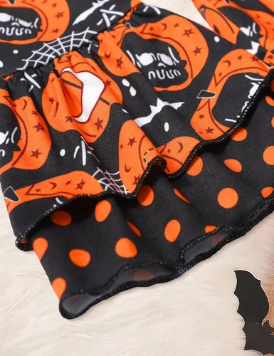 Vista 9 de MIGU My First Halloween Baby Girl Outfit Halloween Costumes Bat Ruffle Romper Tops + Pants 3pcs Halloween Infant Baby Clothes