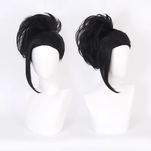 Vista 5 de Peluca de anime Cosplay Yaoyorozu Momo peluca negra rizada para My Hero Academia Cosplay Halloween Pelucas sintéticas para disfraz para mujeres