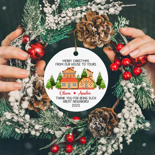 Vista 5 de Adorno de Navidad con texto en inglés «Thank You for Being Great Neighbor», adorno de Navidad personalizado para el mejor amigo, regalo de amistad