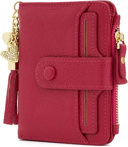 Vista 3 de Mini cartera plegable de cuero suave con protección RFID, para mujer, con funda para tarjeta, con ventana de identificación, monedero