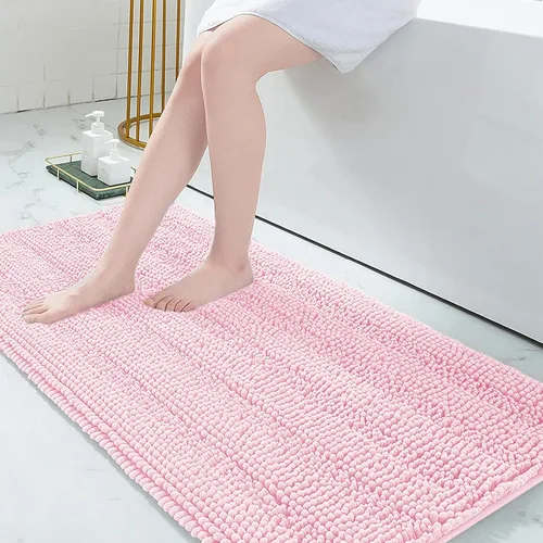 Vista 245 de Grandaily Alfombras de baño de felpilla a rayas de 24 x 16 pulgadas, extra gruesas y suaves, absorbentes, parte trasera de goma, alfombra de ducha