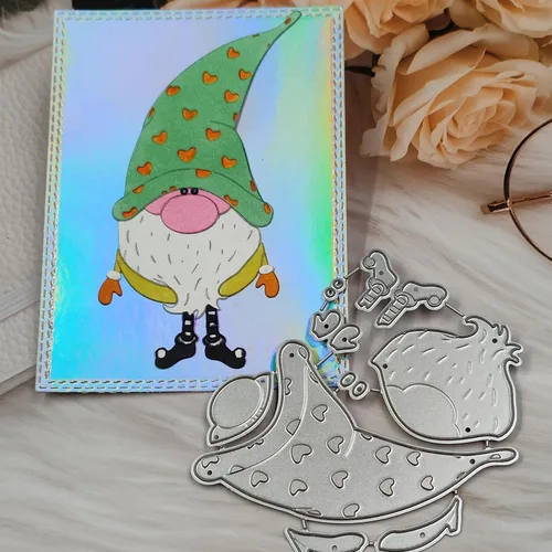 Vista 3 de Plantillas de plantillas de metal para decoración de tarjetas y álbumes de recortes, 2 unidades de gnomos de Navidad 2 enanos