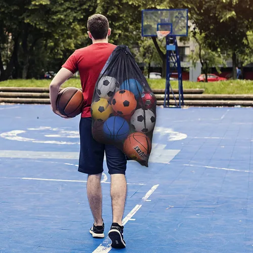 Vista 5 de Bolsa de malla resistente, organizador de almacenamiento de equipo deportivo para fútbol, baloncesto, voleibol, fútbol, béisbol y natación