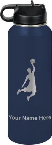 Vista 68 de LaserGram Botella de Agua Personalizada, Basketball Slam Dunk Man, Acero Inoxidable de Doble Pared con Aislamiento al Vacío con Pajita Abatible
