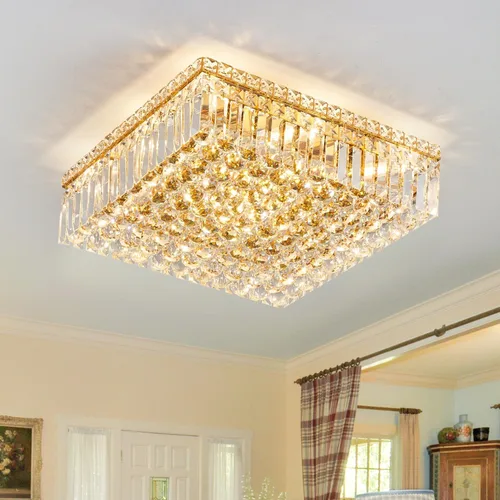 Vista 16 de Lámpara de araña de cristal empotrada de 4 luces con cristales K9, luces de techo modernas, elegante lámpara colgante para dormitorio, pasillo, bar