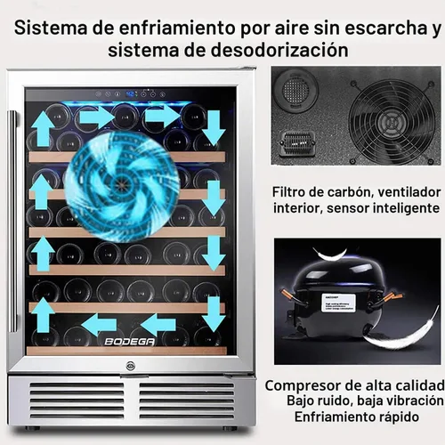 Vista 7 de BODEGA - Enfriador de vino de 24 pulgadas, refrigerador de vino de 52 botellas para botella grande como champán, compresor mejorado