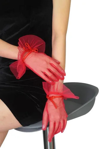 Vista 6 de Guantes de tul cortos para mujer, con volantes y lazo para fiesta de té