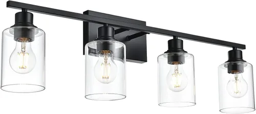 Vista 14 de Lámpara de pared de 3 luces de níquel cepillado de metal, lámpara de tocador de interior con pantalla de vidrio transparente, accesorios