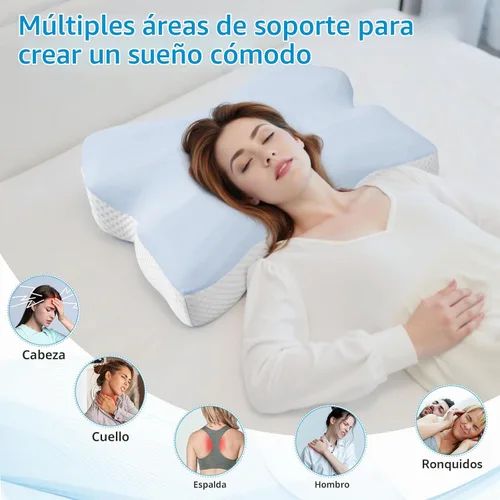Vista 3 de Almohada cervical para dormir, almohadas para dormir de lado para adultos, almohada ergonómica de espuma viscoelástica con funda de almohada de seda
