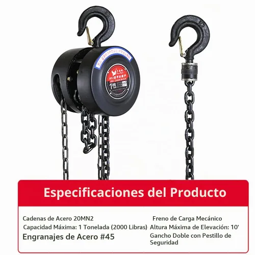 Vista 7 de Polipasto de cadena manual Capacidad de 1 tonelada/2000 libras Elevación de 10 pies 2 ganchos Polipasto de bloque de cadena de acero