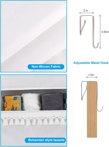 Vista 5 de Organizador para colgar sobre la puerta, organizador bohemio para colgar en el cuarto de bebé, con borlas, Oxford para guardar detrás de la puerta
