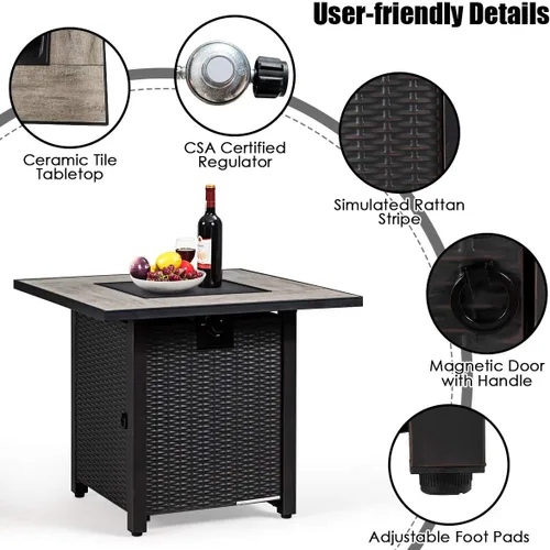 Vista 3 de Giantex Mesa para fogata de propano, 30 pulgadas, 50,000 BTU cuadrada de gas con mesa de cerámica, calentador de gas en relieve con roca de lava