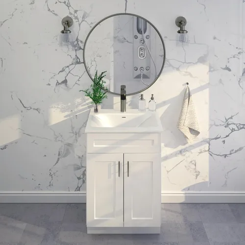 Vista 3 de La Royal Mueble de baño con base de lavabo blanco listo para montar, 24 pulgadas de ancho