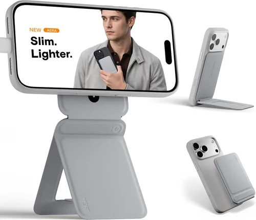 Vista 18 de MOFT Soporte de trípode para teléfono para iPhone, soporte para iPhone multiángulo, soporte para teléfono ligero y portátil, imanes fuertes, cuero