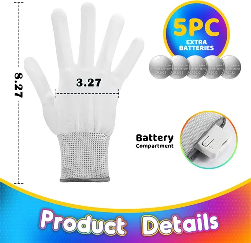 Vista 4 de TOPTOY - Guantes LED intermitentes, sensacionales y divertidos, con empaque de regalo, M