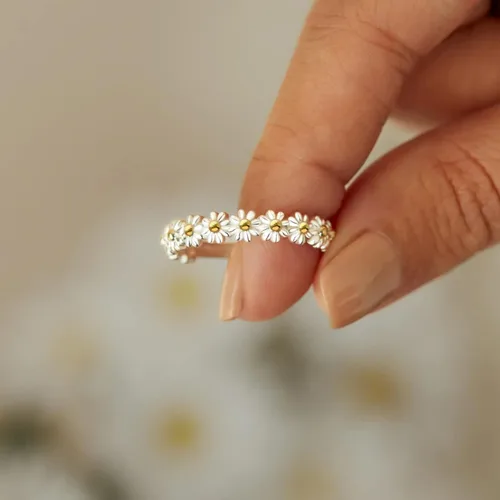 Vista 5 de FUNYCHEN Anillo de plata de ley para mujer, con texto en inglés "I Think About You Every Daisy", anillo de flores delicadas 925, lindo anillo