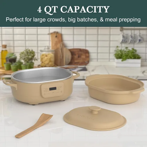 Vista 7 de Olla de cocción lenta programable de 4 cuartos de galón con programación flexible y fácil, olla multicocción Claypot 8 en 1, bandeja extraíble