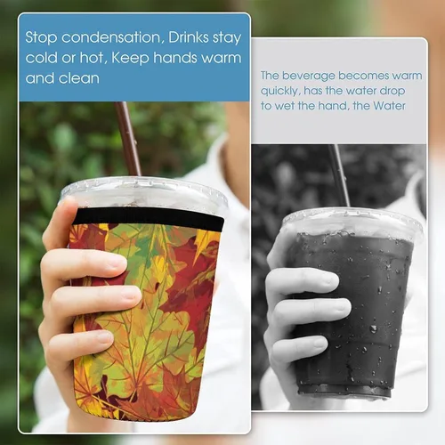 Vista 5 de Autumn Leaves Reusable Insulated Neoprene Iced Coffee Cup Sleeves 3 Sizes Diving Material Cup Durable Beverage Covers for Cold Coffee Tea Drinks