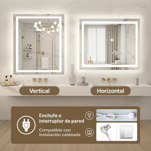 Vista 8 de Espejo de tocador LED de 24 x 36 para baño, espejo LED frontal y retroiluminado para baño con 3 luces de color, espejo de tocador de pared