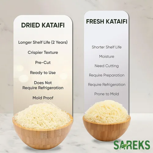 Vista 11 de Kataifi Masa de fillo rallada 500 g (17.6 oz) - Seca picada, sin sal, a base de plantas Para barra de chocolate con pistacho Dubai, Kunafa