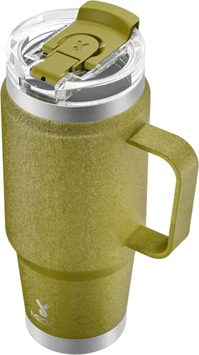 Vista 18 de Meoky Vaso de viaje de acero inoxidable de 40 onzas con asa, taza de viaje de acero inoxidable con tapa para sorber 2 en 1, taza de café aislada al