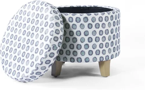 Vista 27 de HomePop Otomana tapizada redonda para almacenamiento Homepop Decoración del hogar Otomana redonda tapizada para reposapiés - Estampado Azul