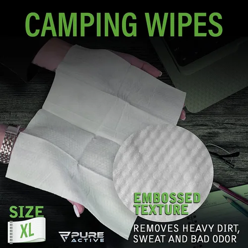 Vista 2 de Toallitas corporales para camping, 50 toallitas XXL de 12 x 12 pulgadas, toallitas corporales de ducha para camping, toallitas corporales