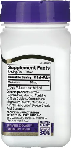 Vista 2 de 21st Century Melatonina extra fuerte, disolución rápida, cereza, 10 mg, 360 tabletas