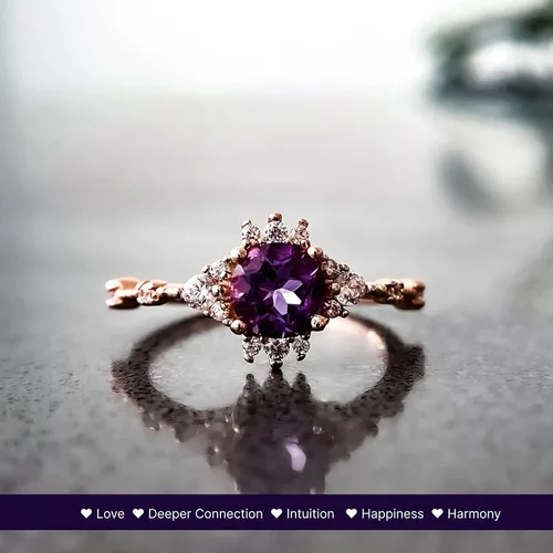 Vista 6 de Anillo de boda de amatista de oro rosa de 14 quilates, anillo de compromiso de amatista, anillo de compromiso para mujer, anillo de promesa morado