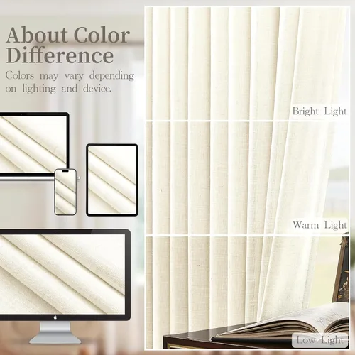 Vista 5 de YZ HOME Cortinas opacas con pliegues pellizco de lino texturizado de 102 pulgadas de largo, 2 paneles para dormitorio, pestañas traseras con riel