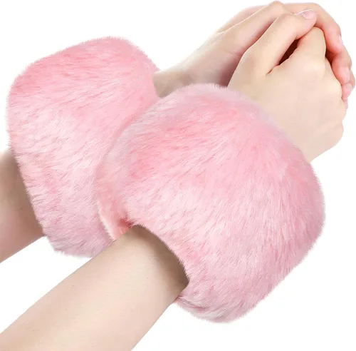 Vista 17 de SATINIOR Puños de muñeca de piel sintética cortos para mujer Beige